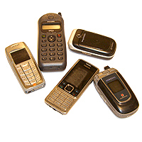 Photograph of old mobile phones