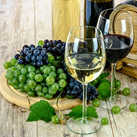 Photo of a glass of red wine and a glass of white wine