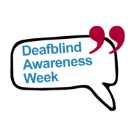 Image is an illustration of a speech bubble with the words Deafblind awareness week inside