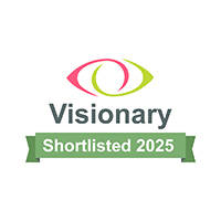 Visionary logo with the words shortlisted 2025 underneath