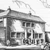 Black and white drawing of exterior of SRSB’s Mappin Street Centre in 1935