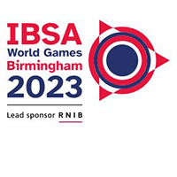 IBSA logo and the words IBSA World games Birmingham 2023 lead sponsor RNIB