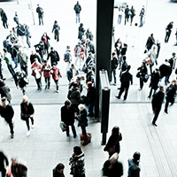Aerial view of people walking on a street